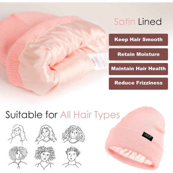 🆕 Women Pink Winter Beanie Hats Unisex Cotton Knitted Cuffed Slouchy Skull Cap - Picture 4 of 6